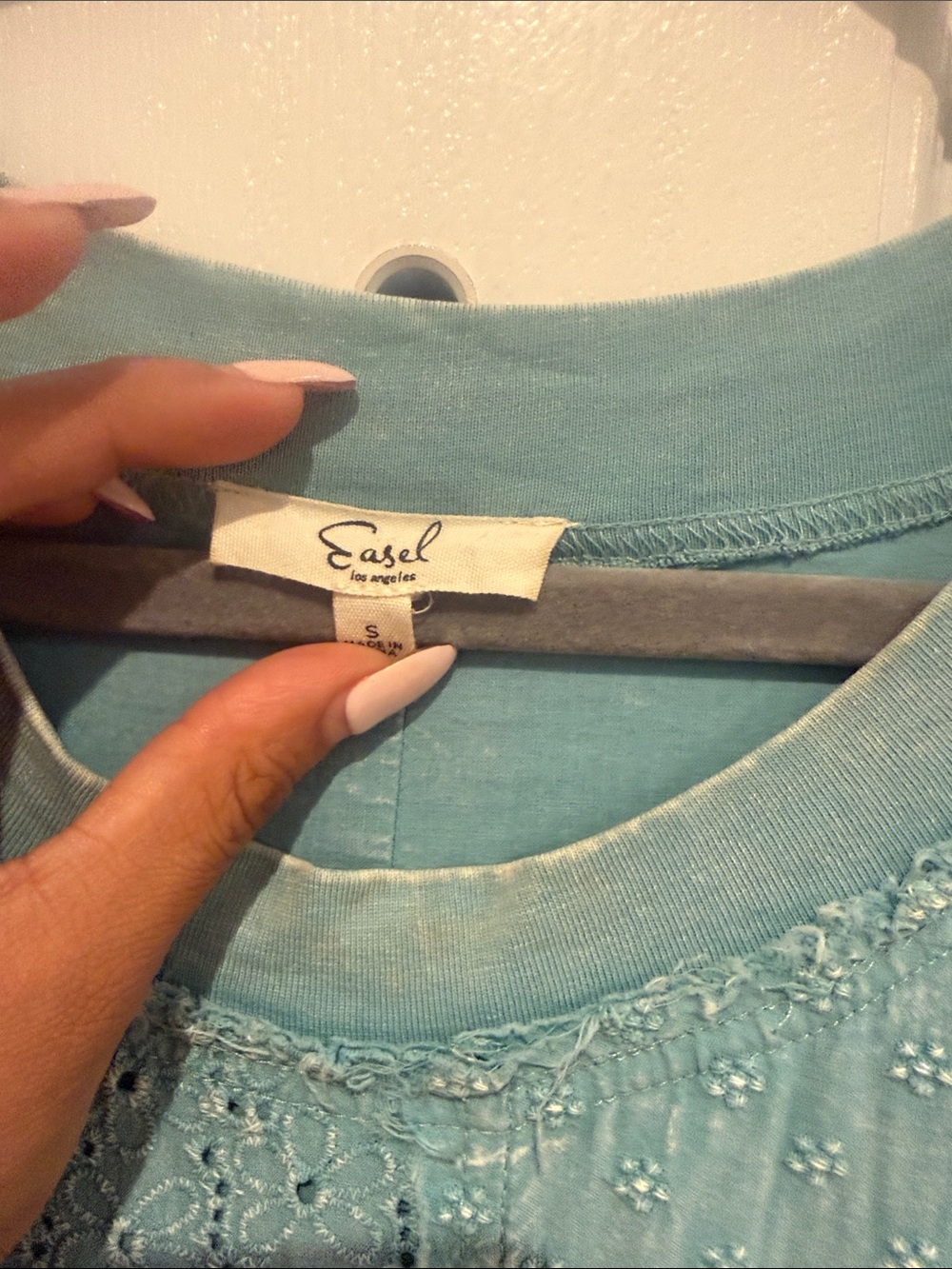 Easel Washed Teal Eyelet Ruffle Sleeve Dress - Picture 3 of 5